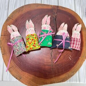 Easter Rag Bunny Babies Handmade Set Of 5 Cottagecore Basket